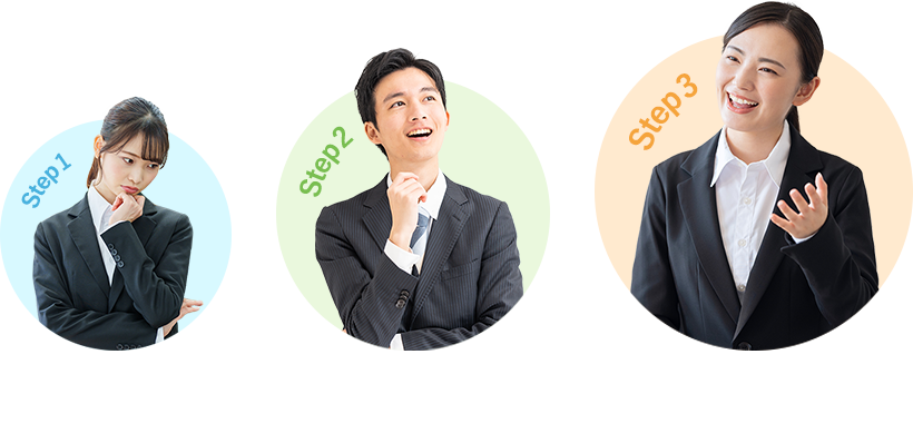 3つのStep:Step1何がやりたいかがわからなかった:Step2松本塾の支援によって願いを見いだせた:Step3今はやる気に満ちて輝いている!